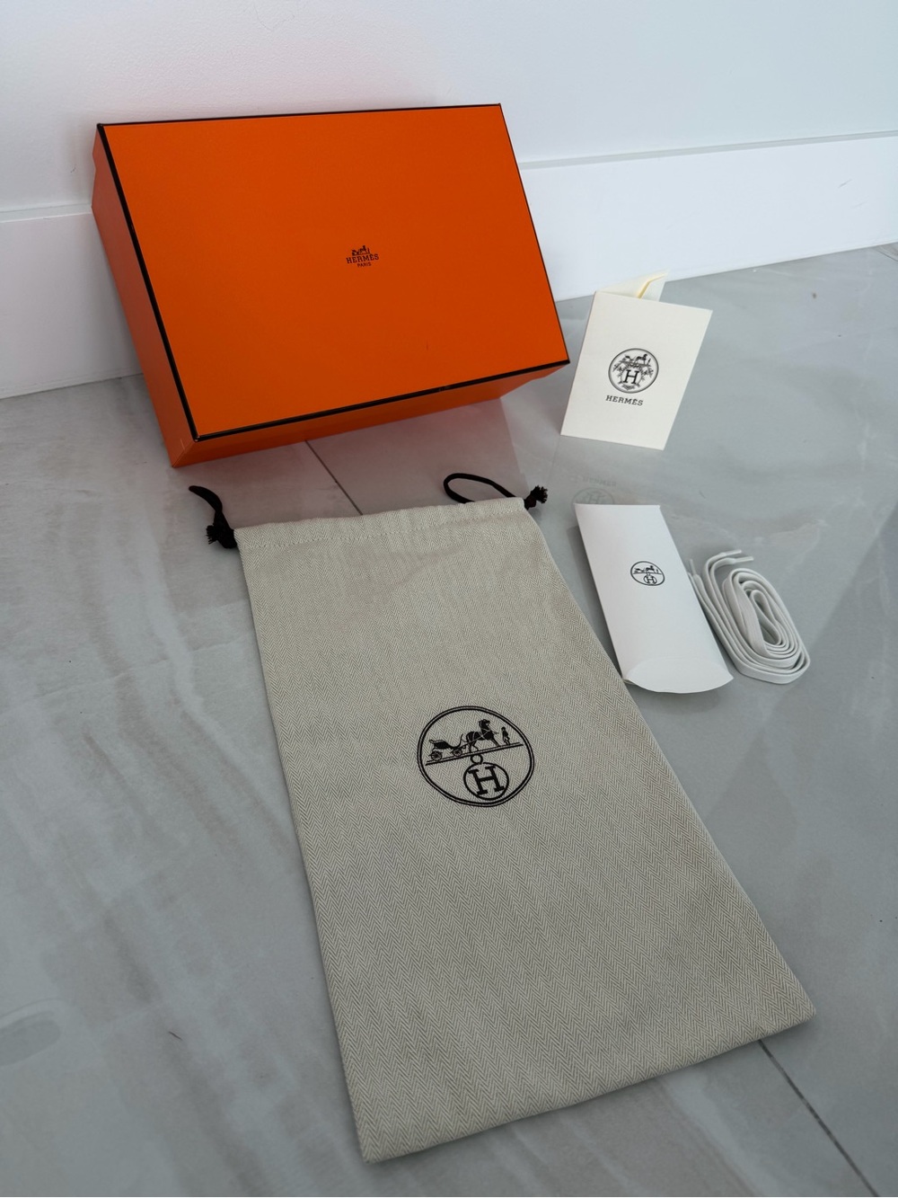 Hermes Drawstring Dust Bag NEW Shoelaces Shoe Box Receipt Holder PRICED TO SELL